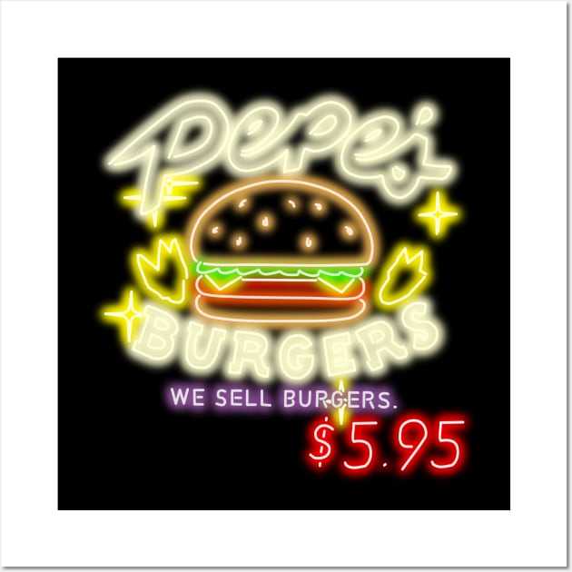 Neon Pepe's Burgers Logo from Steven Universe Wall Art by gkillerb